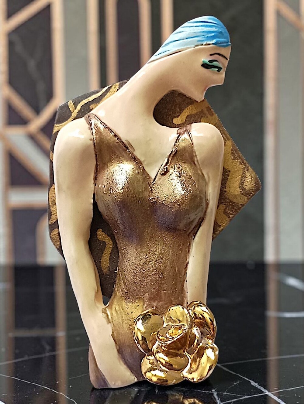 Vtg Art Deco Lady Brooch Pin Avant Garde Artisan Signed Painrted Art Nouveau